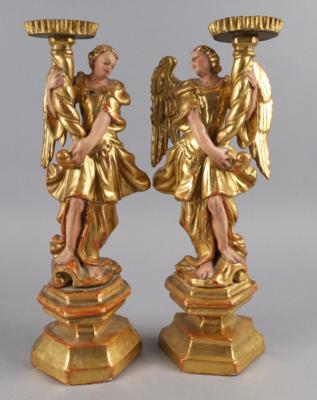 Paar kleine Leuchterengel, - Arte popolare e religiosa, sculture e maioliche