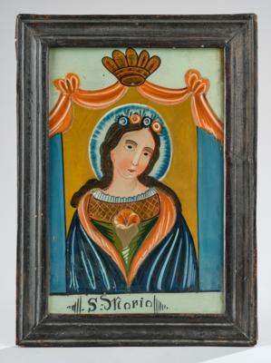 Hinterglasbild, Sandl - S. Maria, 19. Jh., - Antiques, folk art, sculptures & faience