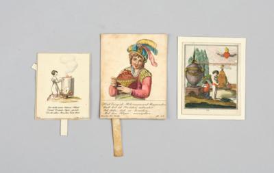 Klappkarte und 2 Hebelzugkarten um 1800 - 1815, - Antiquitäten, Volkskunst, Skulpturen & Fayencen
