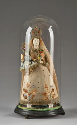 Madonna mit Kind unter Glassturz, Mitte 19. Jh., - Antiquariato, arte popolare, sculture e maioliche