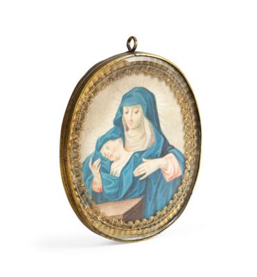 Medaillon Hl. Maria mit dem schlafenden Jesuskind, - Antiquitäten, Volkskunst, Skulpturen & Fayencen