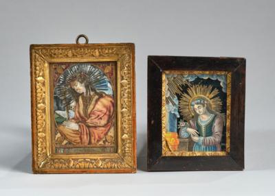 Zwei kleine Collagebilder mit Darstellungen der Hl. Rosalia, 19. Jh., - Antiquitäten, Volkskunst, Skulpturen & Fayencen