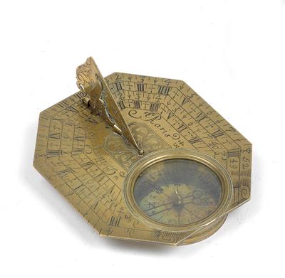 A Michael Butterfield (1635–1724) brass compass Sundial - Historické vědecké přístroje a globusy