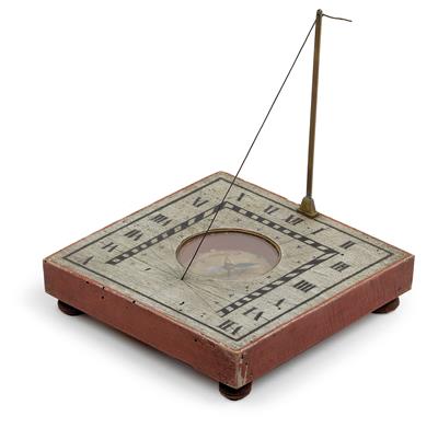 A c. 1800 painted wood horizontal Sundial - Antique Scientific Instruments and Globes, Cameras