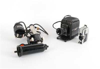 Goerz Minicord camera  &  Minilux enlarger - Historické vědecké přístroje, globusy a fotoaparáty