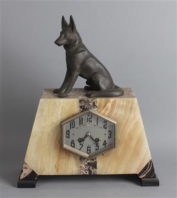 Art Deco Marmor Kaminuhr mit Schäferhund - Orologi, tecnologia e curiosità