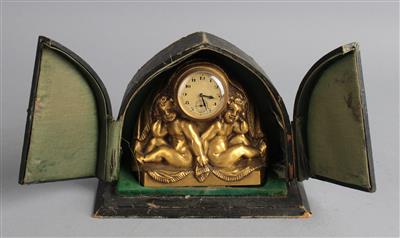 Miniatur Jugendstil Bronzeuhr in Etui - Uhren, Technik und Kuriositäten