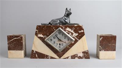 Art Deco Marmor Kamingarnitur 'Schäferhund', - Orologi, tecnologia e curiosità