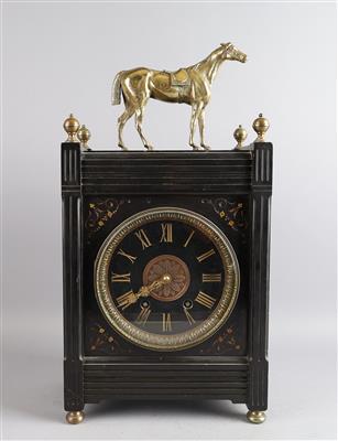 Historismus Marmor Kaminuhr "Pferd", - Clocks, Science, Curiosities & Photographica