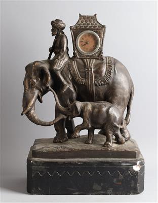Keramik Kaminuhr "Elephanten", - Clocks, Science, Curiosities & Photographica