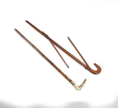 Two accessorised walking sticks - The Dr. Eiselmayr scales & weights collection