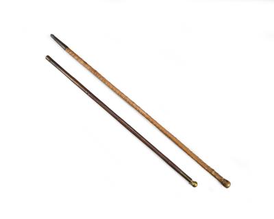 Two accessorised walking sticks with extensible yardsticks - The Dr. Eiselmayr scales & weights collection