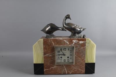 Art Deco Marmorkaminuhr "Enten und Schnecke", - Uhren, Technik, Kuriositäten & Photographica