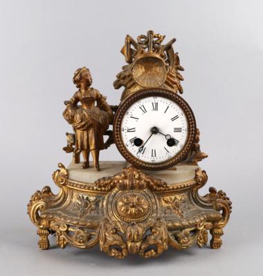 Kleine Historismus Kaminuhr "la belle paysanne", - Clocks, Science, Curiosities & Photographica