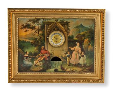 Biedermeier Bilderuhr mit Musikspielwerk, - Clocks, Science, Curiosities & Photographica