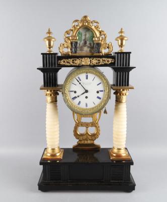 Biedermeier Portaluhr mit Musikspielwerk, "Carl Balzarek in Müglitz", - Clocks, Science, Curiosities & Photographica