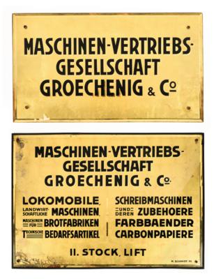 GROECHENIG  &  Co Büromaschinen, 2 Glasschilder einer Wiener Geschäftsstelle - Psací a počítací stroje