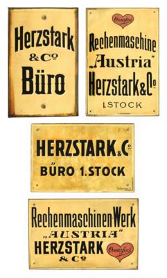 HERZSTARK WIEN, 4 Glasschilder einer Wiener Geschäftsstelle, - Psací a počítací stroje