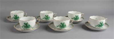 6 Teetassen mit Untertassen, - Decorative Porcelain and Silverware