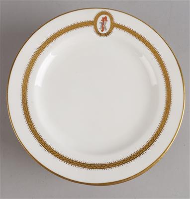 Dessertteller mit rot-grauem Monogramm FR, - Antiquariato