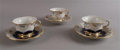 3 Prunk-Moccatassen mit 3 Untertassen, Meißen, - Decorative Porcelain and Silverware