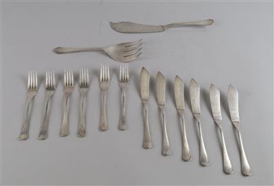 Christofle - Fischbesteck für 6 Personen und Vorleger, - Decorative Porcelain and Silverware