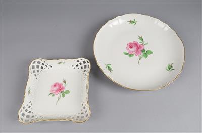 Meissen - 1 flache runde Schale, 1 quadratischer Korb, - Decorative Porcelain & Silverware