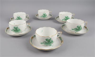 Teetassen mit Untertassen, Herend Apponyi Vert, um 1960, - Porcellana decorativa e argenteria