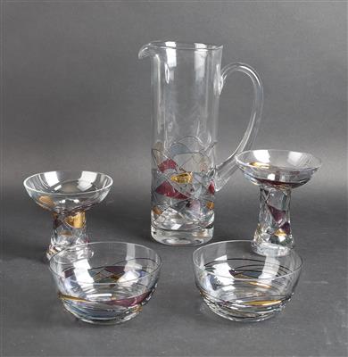 Wasserkrug, 2 Schalen, 2 Kerzenhalter, - Porcellana decorativa e argenteria