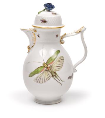 Kaffeekanne mit Deckel und prachtvoller Schmetterlingsmalerei, - A Tavola! Antiquariato