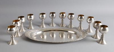 Argentor - ovales Tablett und 12 Stamperl, - Decorative Porcelain & Silverware