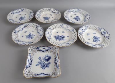 Meissen - 6 Gitterteller, 1 eckige Korbschale, - Decorative Porcelain & Silverware