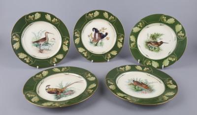 5 Teller mit Nieder- und Federwild, Nymphenburg, Anf. 20. Jh., - Decorative Porcelain & Silverware