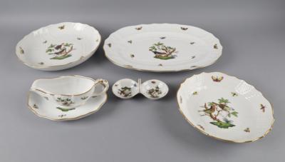 Herend - 1 ovale Platte, 2 runde Schüsseln,1 Sauciere, 1 Raviere, 1 Gewürzschälchen, - Antiquariato