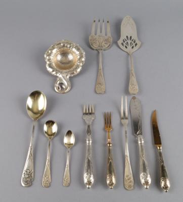 Albert Köhler  &  Cie - Jugendstil Fischbesteck und Obstbesteck für 6 Personen, - Antiquariato