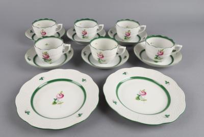 Herend - 6 Mokkatassen mit Untertassen, 2 kl. Dessertteller, - Decorative Porcelain & Silverware