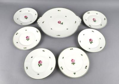 Augarten - 6 Dessertteller, 1 runde Platte mit Handhaben, - Decorative Porcelain & Silverware