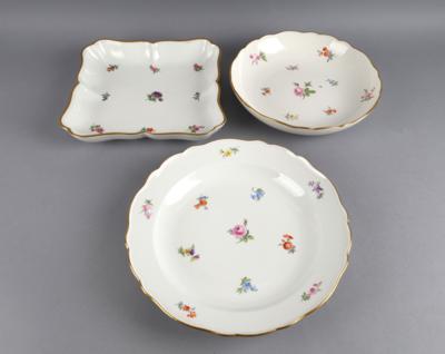 Meissen - 1 runde Platte, 1 runde, 1 eckige Schüssel, - Decorative Porcelain & Silverware