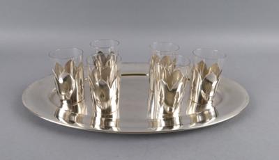 Ovales Tablett mit 6 Gläsern, - Decorative Porcelain & Silverware