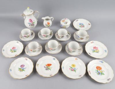 "Mokkaservice mit Blumenbouquet für 7 Personen, Meissen 2. Hälfte 20. Jh., - Decorative Porcelain & Silverware