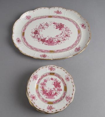 Herend - 6 Brotteller Dm. 15 cm, 1 ovale Platte Länge 31,5 cm, - Decorative Porcelain and Silverware