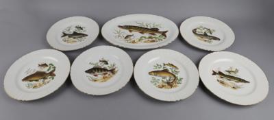 Fischserviceteile: 6 Teller Dm. 25,2 cm, - Decorative Porcelain and Silverware