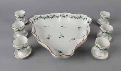 Herend - 6 Eierbecher, 1 dreieckige Schüssel, - Decorative Porcelain and Silverware