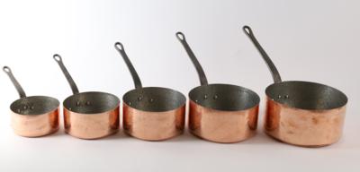Set von 5 Kupferkasserollen, Frankreich - Starožitnosti