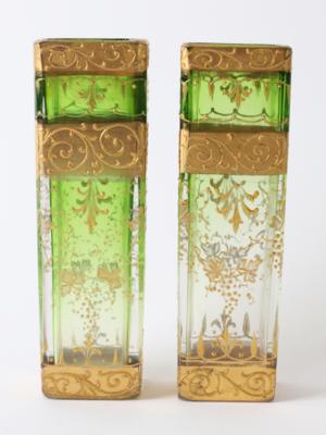 Vasenpaar mit Golddekor, Firma Ludwig Moser, Karlsbad, 1897 - Antiquariato