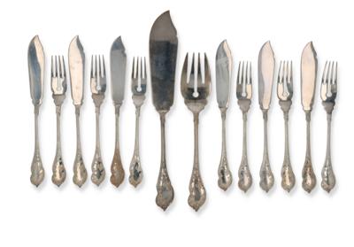 14-teiliges Fischbesteck aus Silber, Jarosinski  &  Vaugoin, Wien, nach Mai 1922 - Decorative Porcelain & Silverware