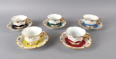 Meissen - 5 Mokkatassen mit Untertassen, - Decorative Porcelain & Silverware