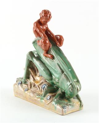 F. v. Holzmannhofer, faun riding a grasshopper, designed in 1924, executed by Wienerberger, - Jugendstil and 20th Century Arts and Crafts