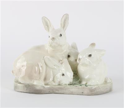 Goldscheider, four hares, designed by Karin Jarl, executed by Wiener Manufaktur Friedrich Goldscheider, c. 1910-1918, - Secese a umění 20. století