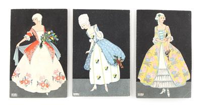 Mela Koehler, drei Postkarten mit Modedamen - Jugendstil und Kunsthandwerk des 20. Jahrhunderts